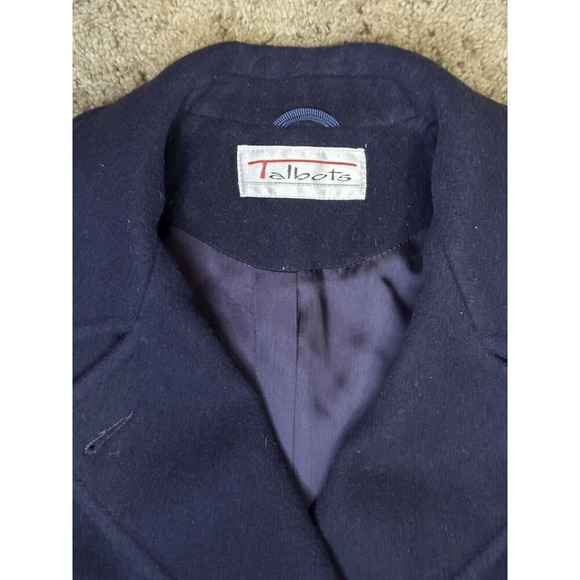 TALBOTS Vintage Double Breast Wool Blend Blazer Navy Purple Sz 12 USA Academia - Picture 3 of 11